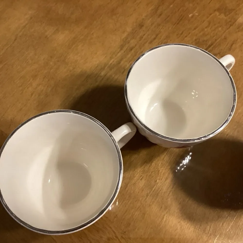 Set of 3 White China with Rose Print Tea/Coffee Cups